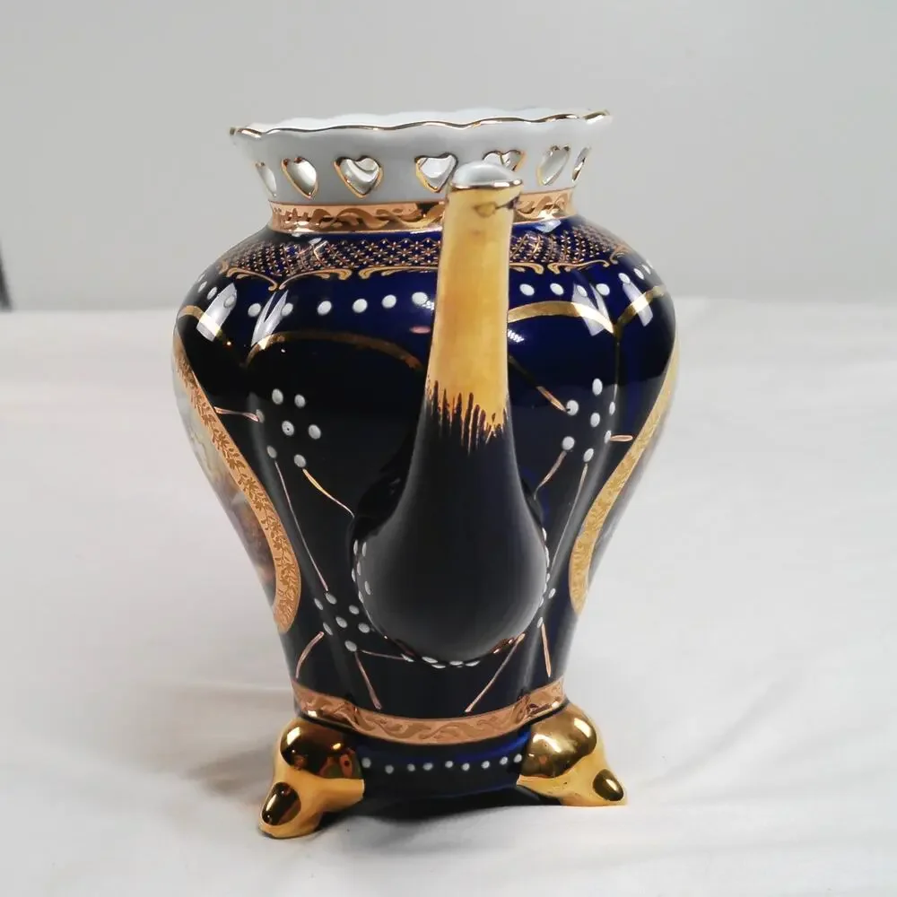 Luigi & Sons Porcelain Coffee Pot Gold Romantic Heart Rim Footed Vase Teapot